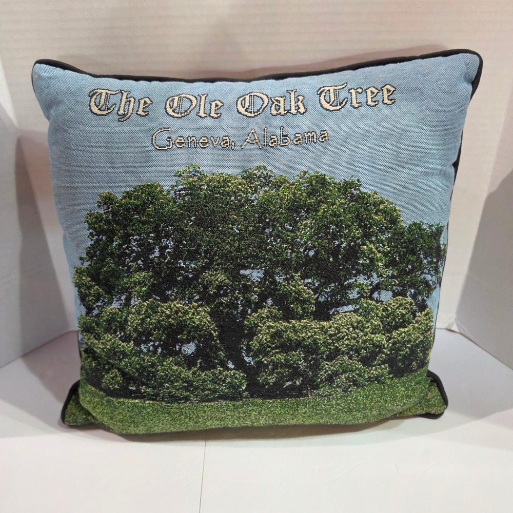 Vintage The Ole Oak Tree Geneva Alabama Tapestry Souvenir Throw Pillow 16x16
